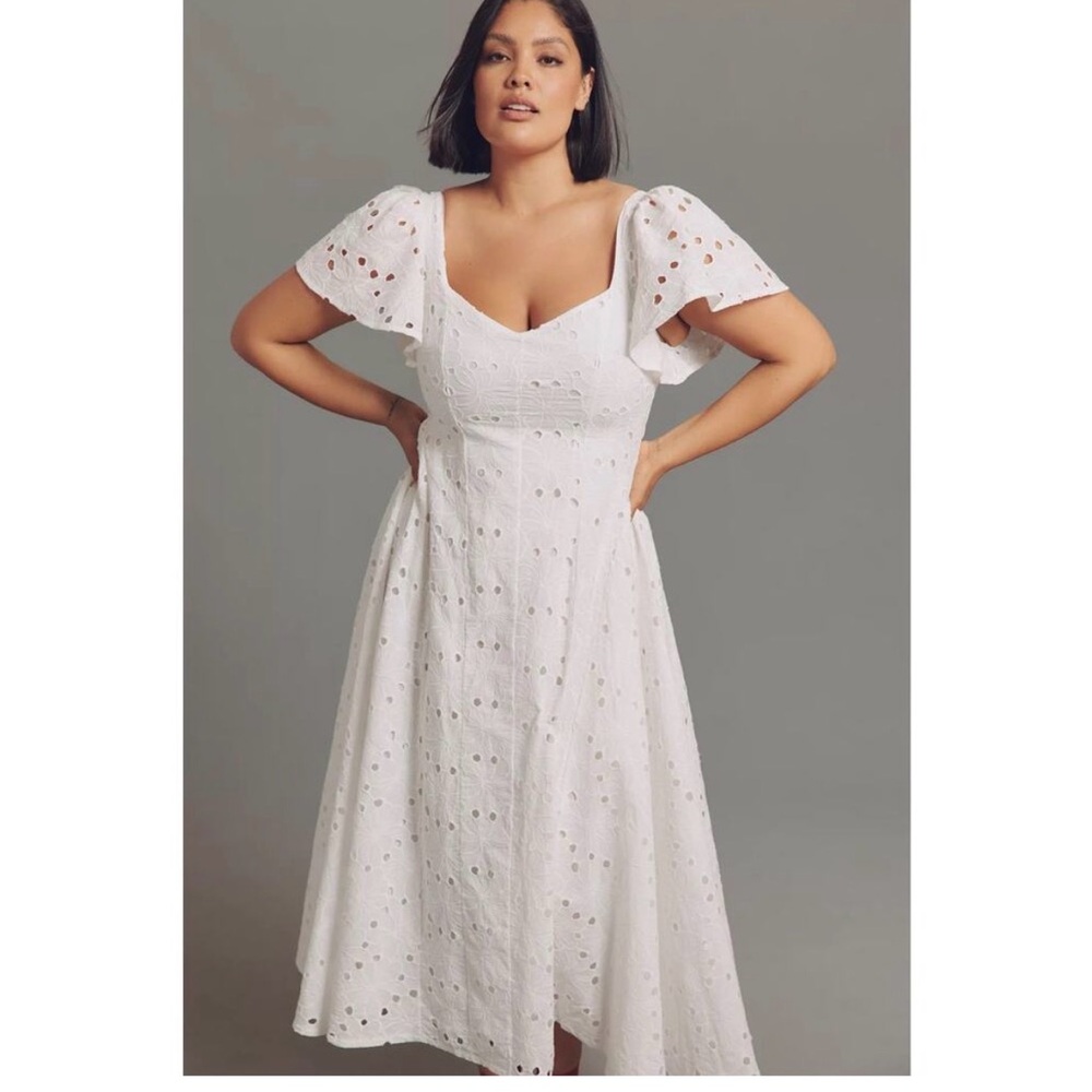 Anthropologie 2X Extro&Vert Ada Flutter-Sleeve Broderie Midi Dress NWT UK 20 3X - Picture 3 of 10